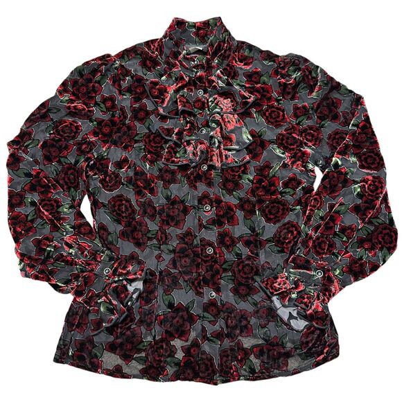 Shrine of Hollywood Antoinette Gothic Floral Rose Velvet Ruffle Long Sleeve Sz M - Picture 1 of 8